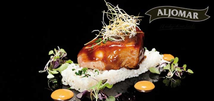 Punta de Lomo Ibérico con reducción de vino de la Ribera y arroz con sésamo