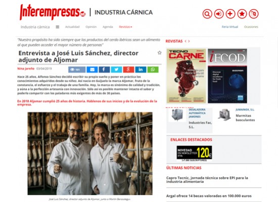 Entrevista a José Luis Sánchez, director adjunto de Aljomar, en Interempresas