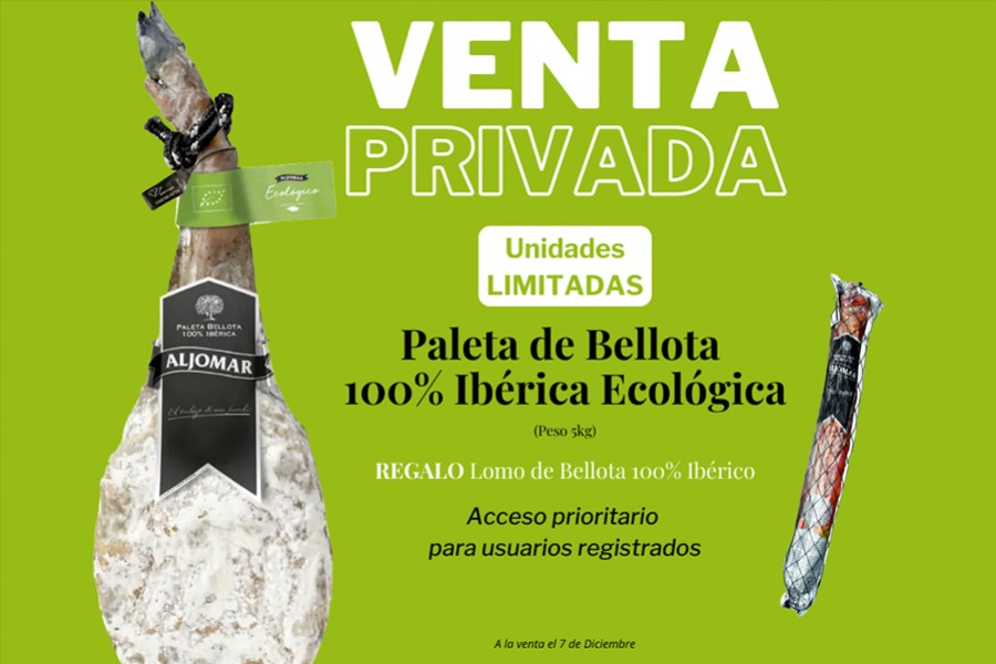 Primera VENTA PRIVADA de Paleta de Bellota 100% Ibérica Ecológica Aljomar