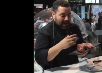 Showcooking del chef Arrabal con las carnes Aljomar en Alimentaria 2016